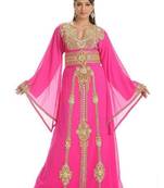 Pink embroidered georgette moroccan islamic kaftans