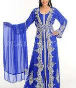 Royal blue embroidered georgette moroccan islamic kaftans