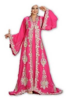 Pink embroidered georgette moroccan islamic kaftans 1