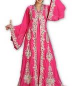 Pink embroidered georgette moroccan islamic kaftans