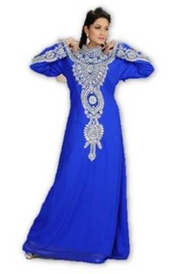 Royal blue embroidered georgette moroccan islamic kaftans 1