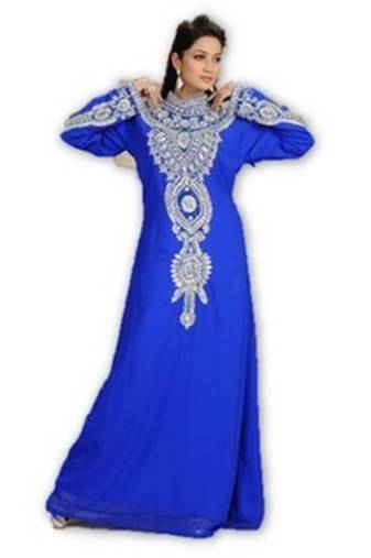 Royal blue embroidered georgette moroccan islamic kaftans