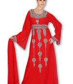 Red embroidered georgette moroccan islamic kaftans