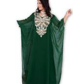 Bottle green embroidered georgette moroccan islamic kaftans