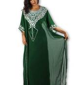 Bottle green embroidered georgette moroccan islamic kaftans