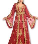Maroon embroidered georgette moroccan islamic kaftans