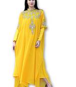 Yellow embroidered georgette moroccan islamic kaftans