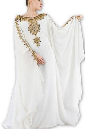 Cream embroidered georgette moroccan islamic kaftans