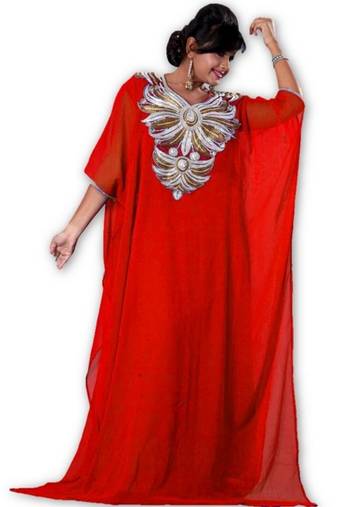 Red embroidered georgette moroccan islamic kaftans