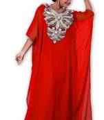 Red embroidered georgette moroccan islamic kaftans