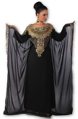 Black embroidered georgette moroccan islamic kaftans 1