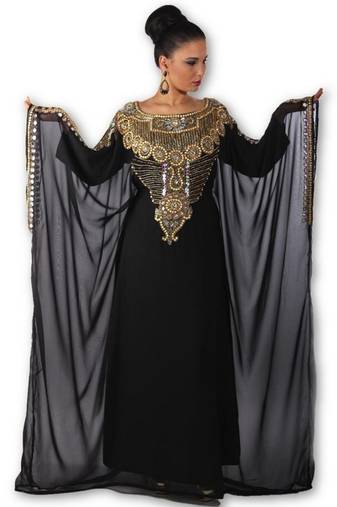 Black embroidered georgette moroccan islamic kaftans
