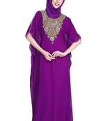 Purple embroidered georgette moroccan islamic kaftans