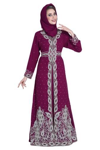 Magenta embroidered georgette moroccan islamic kaftans