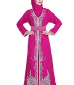 Pink embroidered georgette moroccan islamic kaftans