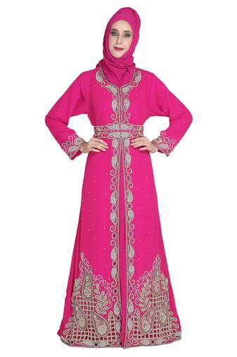 Pink embroidered georgette moroccan islamic kaftans