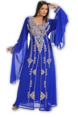 Royal blue embroidered georgette moroccan islamic kaftans 1