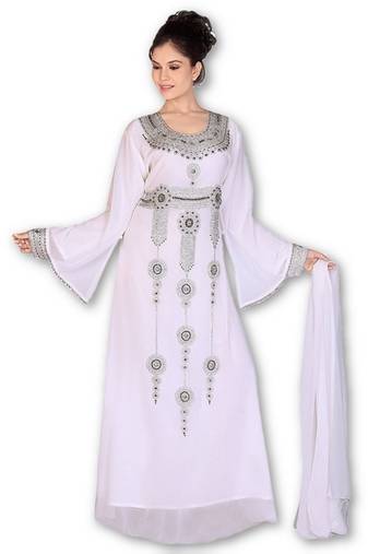 Cream embroidered georgette moroccan islamic kaftans