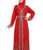 Red embroidered georgette moroccan islamic kaftans