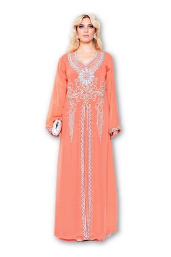 Tomato embroidered georgette moroccan islamic kaftans
