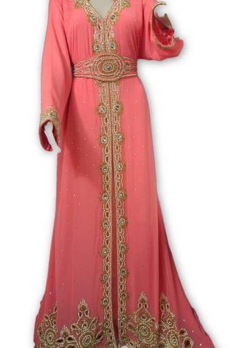 Pink embroidered georgette moroccan islamic kaftans
