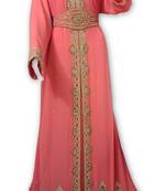 Pink embroidered georgette moroccan islamic kaftans