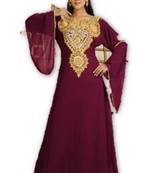 Wine embroidered georgette moroccan islamic kaftans
