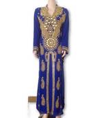 Royal blue embroidered georgette moroccan islamic kaftans