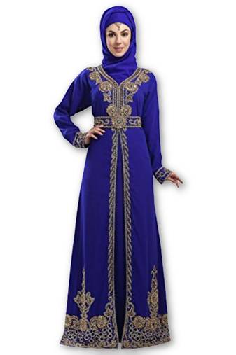Royal blue embroidered georgette moroccan islamic kaftans