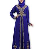 Royal blue embroidered georgette moroccan islamic kaftans