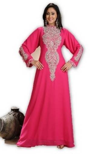 Pink embroidered georgette moroccan islamic kaftans