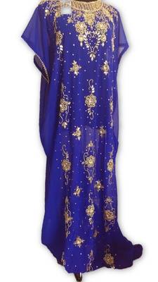 Royal blue embroidered georgette moroccan islamic kaftans 1