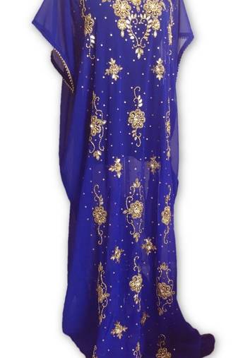 Royal blue embroidered georgette moroccan islamic kaftans