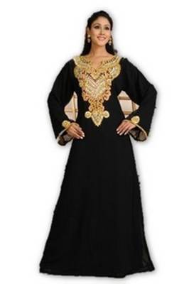 Black embroidered georgette moroccan islamic kaftans 1