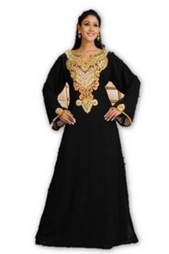 Black embroidered georgette moroccan islamic kaftans