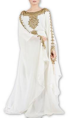 Cream embroidered georgette moroccan islamic kaftans 1