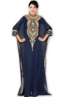 Navy blue embroidered georgette moroccan islamic kaftans 1
