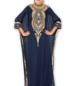 Navy blue embroidered georgette moroccan islamic kaftans
