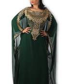 Bottle green embroidered georgette moroccan islamic kaftans