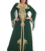 Bottle green embroidered georgette moroccan islamic kaftans