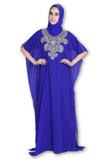 Royal blue embroidered georgette moroccan islamic kaftans