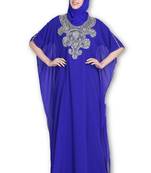 Royal blue embroidered georgette moroccan islamic kaftans