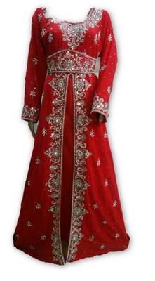 Red embroidered georgette moroccan islamic kaftans 1