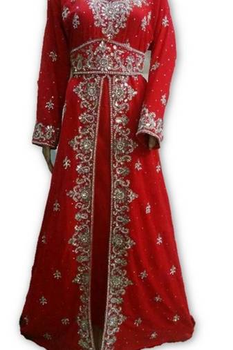 Red embroidered georgette moroccan islamic kaftans