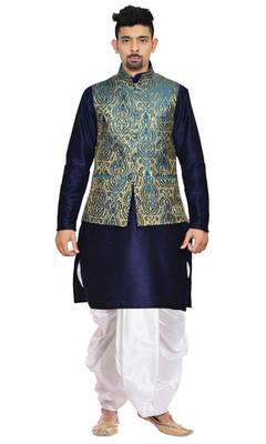 Blue Woven Art Silk Dhoti Kurta 1
