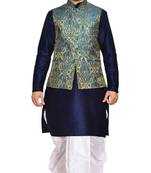 Blue Woven Art Silk Dhoti Kurta