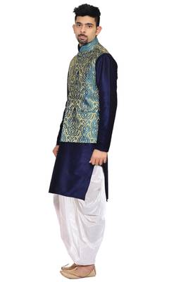 Blue Woven Art Silk Dhoti Kurta 2