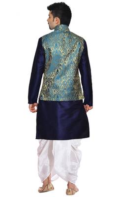 Blue Woven Art Silk Dhoti Kurta 3