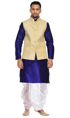Blue Woven Art Silk Dhoti Kurta 1