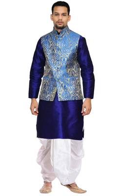 Blue Woven Art Silk Dhoti Kurta 1